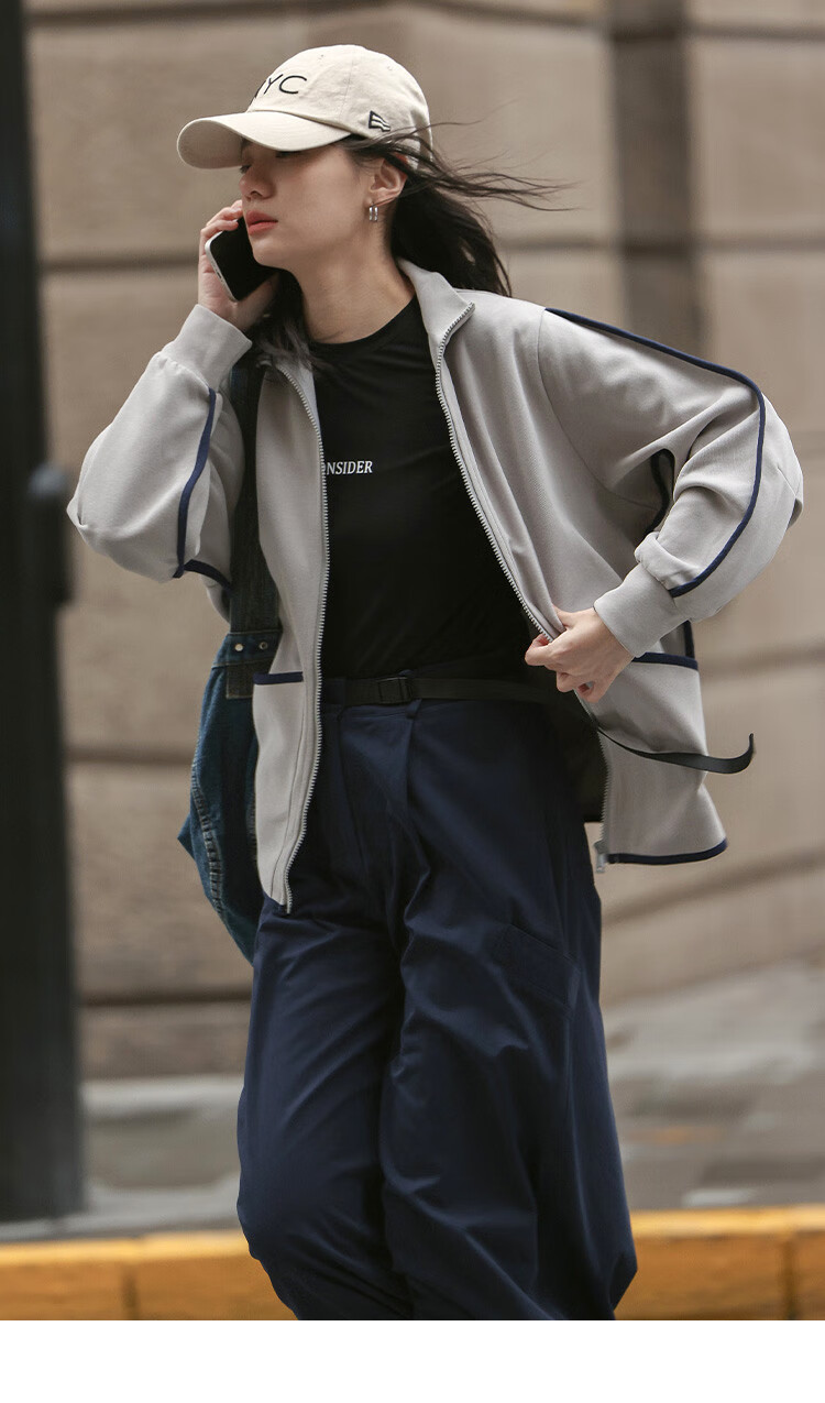 Dme [Stand-Up Collar Contrasting Trim Sweatshirt], Spring And Autumn Design, Stylish, Slimming, Long-Sleeve Casual Jacket for Wome 14