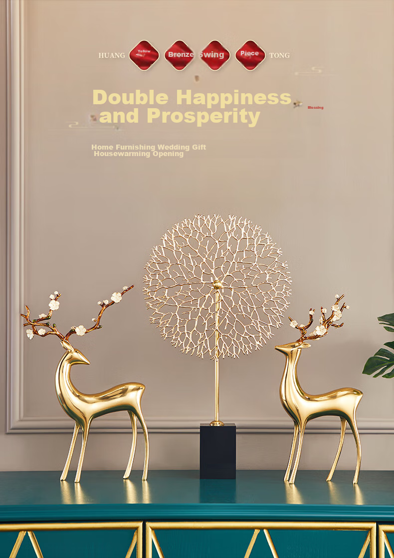 Nuoshiman Copper Deer Living Room Ornament, Craft Office TV Cabinet Entrance Decoration, Wedding Housewarming Gift, Moving And Business Opening Present 1