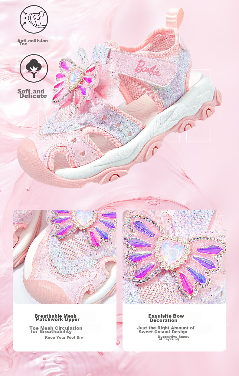 Barbie Girls' Sandals, Casual Outdoor Beach Summer Princess Closed-Toe Sports Sandals DA6309 Pink Size 28 5