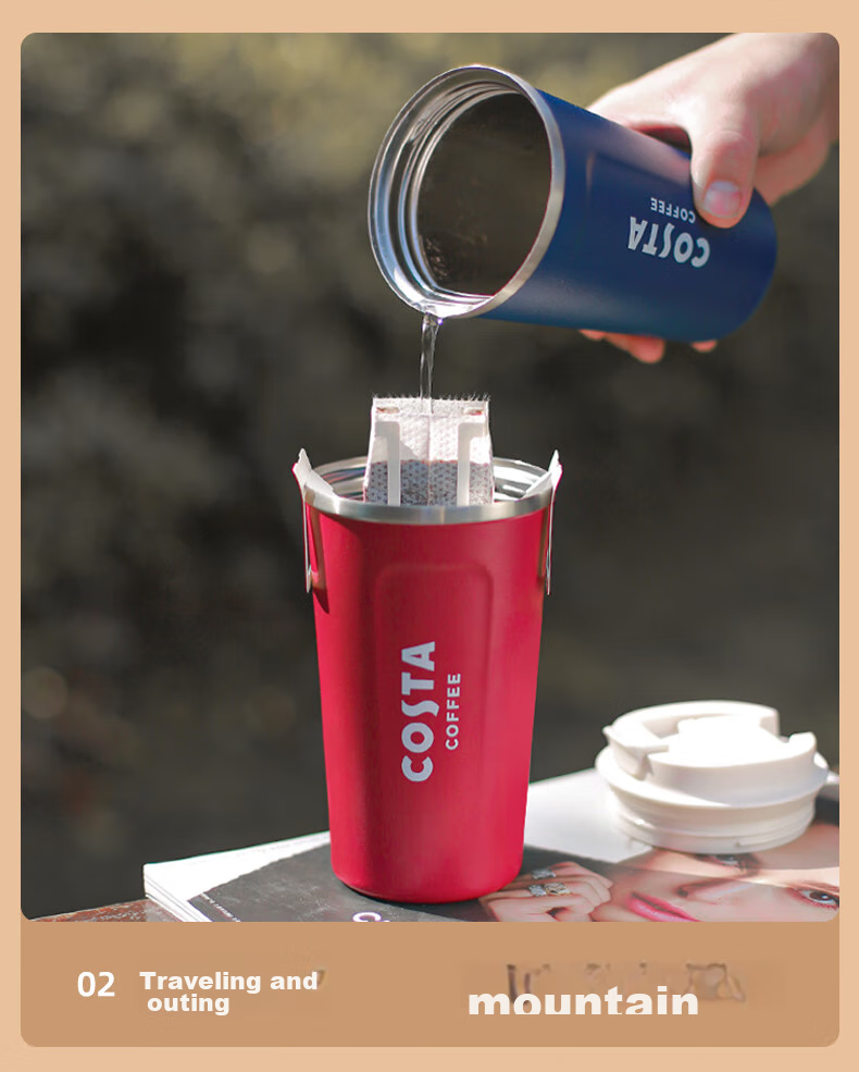 COSTA Stainless Steel Coffee Mug with Lid, Portable Travel Cup for Men And Women, Car-Friendly Insulated Water Bottle, Gift 12