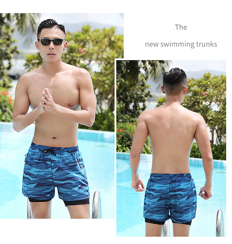 F.DYRAA Men's Swim Trunks, Anti-Embarrassment Double-Layer Quick-Dry Loose-Fit Large Size Hot Spring Swimming Trunks Three-Piece Set 26070 Black 2XL 14