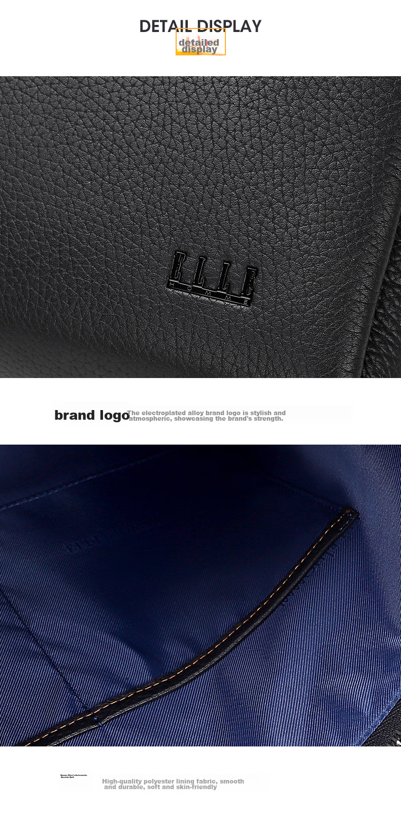 ELLE HOMME Men's Business Briefcase, Luxury Top-Grain Leather Handbag, Large Capacity Laptop Bag for Men EA188215810 Black 10