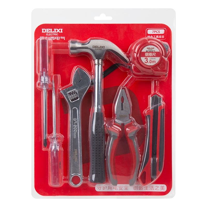 DELIXI ELECTRIC Household Multi-Functional Hardware Tool Set, Electrician And Carpenter Repair Hand Tools Kit, 7-Piece Set
