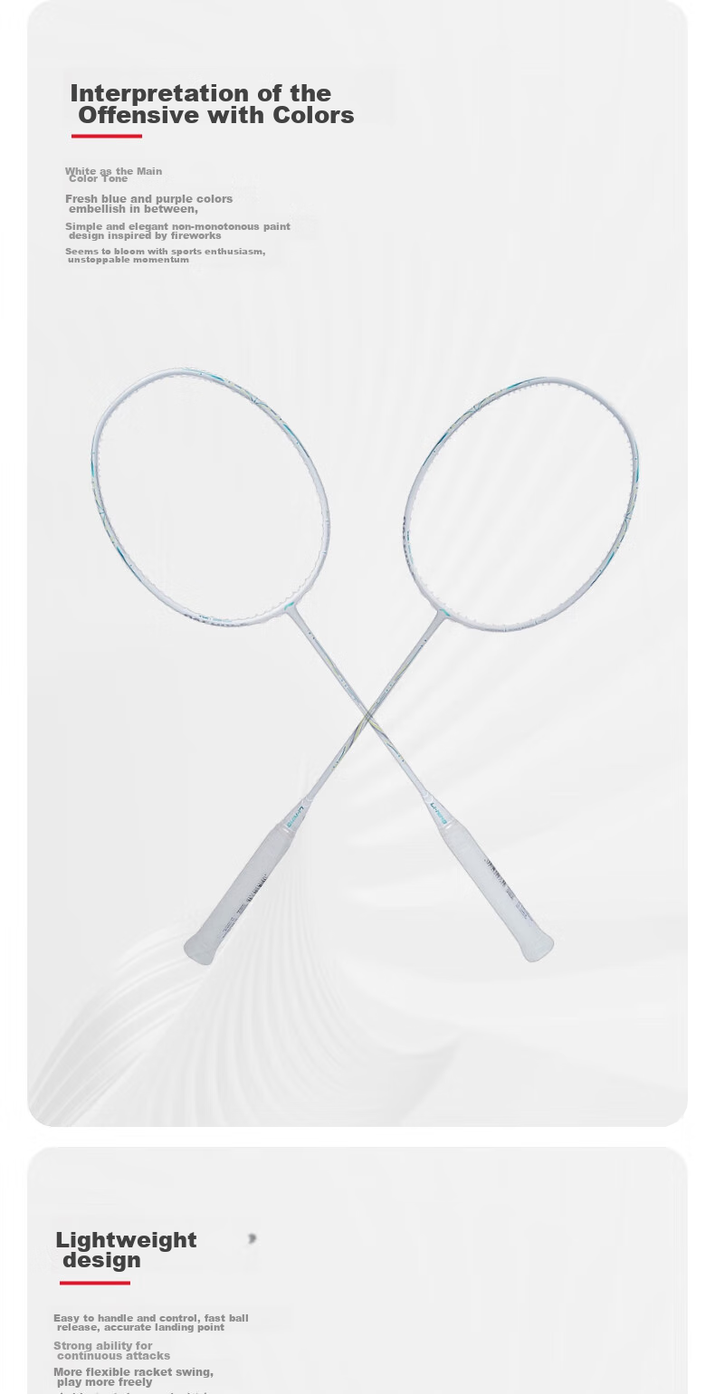 Li-Ning Badminton Racket, Leiting 60 Full Carbon High-End White Racket, Offensive Professional Single Racket, 4U Unstrung Racket 3