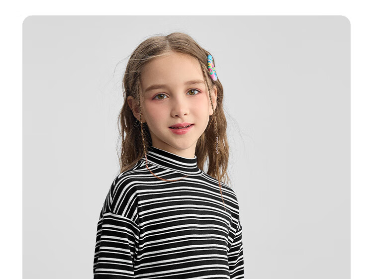DISNEY Children's Clothing, Boys And Girls Half-Turtleneck Striped Long-Sleeve Top Undershirt, Spring 2025 DB442DE04 Black 120 20