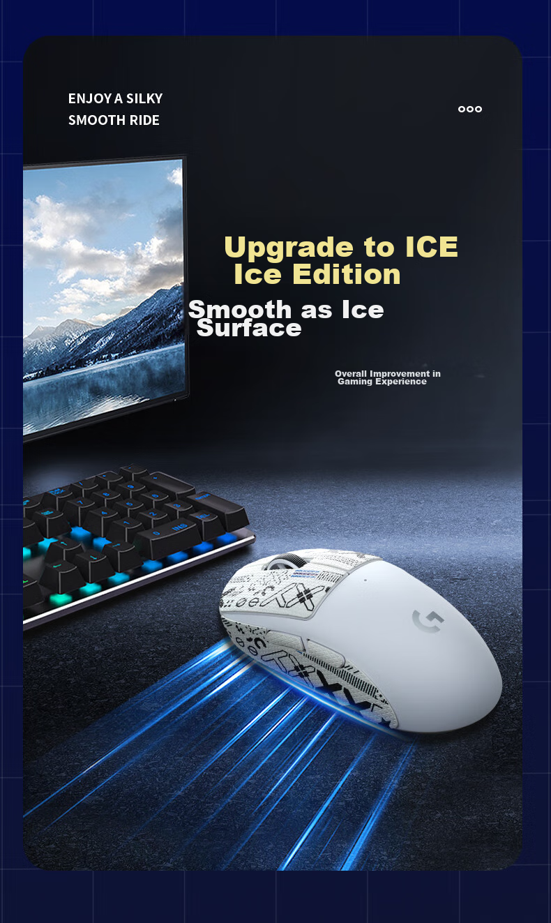 BUBM Logitech Gpw Mouse Pad Sticker, Wireless G304 Sticker, Non-Slip Gaming Mouse Pad, ICE Ice Version Curved Mouse Pad, Smooth And Wear-Resistant, G304 Foot Pad 2