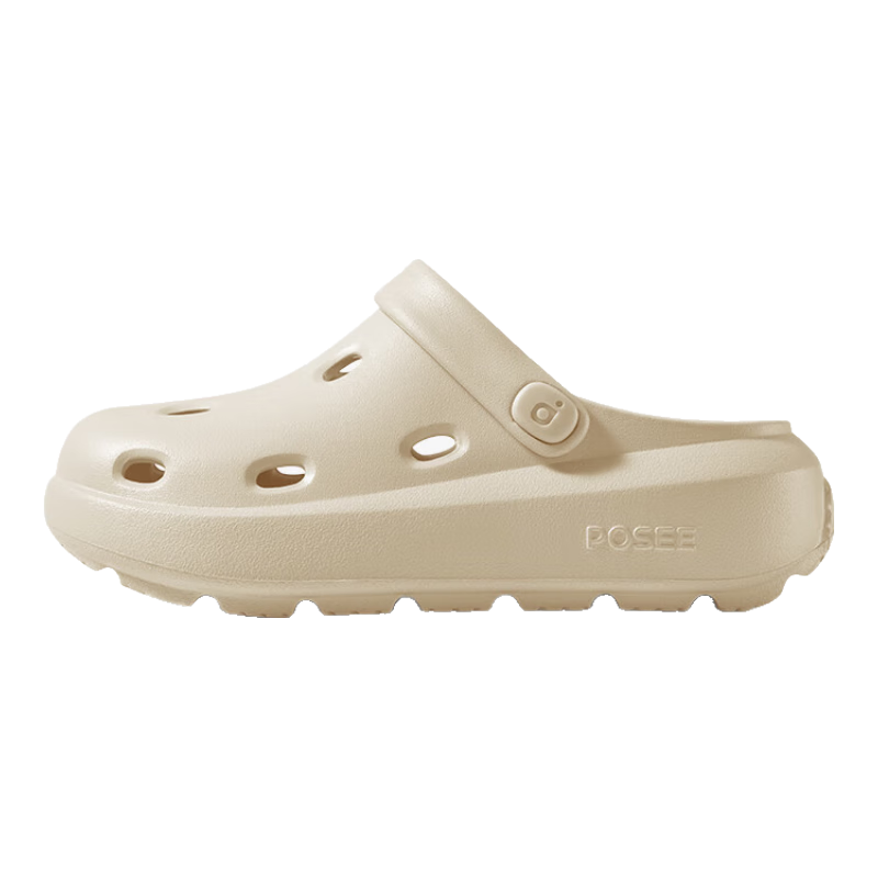 Poxi Cheese-Flavored Crocs-Style Perforated Shoes for Women, Thick-Soled Sandals, Beach Closed-Toe Slippers, Outdoor Wear for Couples, Ivory White, Size 39-40