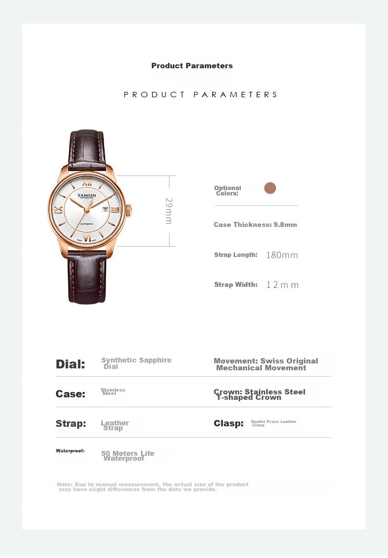 TANGIN Ladies' Watch, Fully Automatic Mechanical Women's Watch, Fashionable Diamond-Studded Elegant Timepiece, Birthday Gift for Wome 13