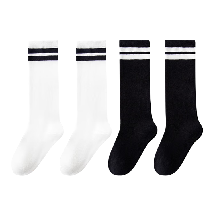 LangSha Children's Socks, Girls' Long Cotton Socks, Boys' Soccer Socks, Student Socks for All Seasons, Calf-Length Socks, 4 Pairs Per Pack