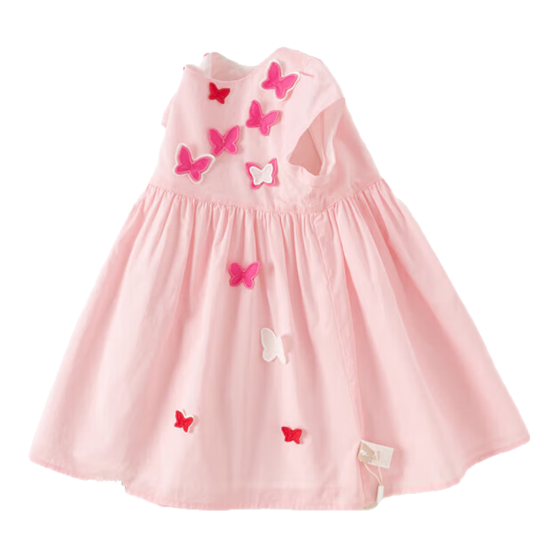 DAVE & BELLA Girls' Summer Cotton Princess Dress Butterfly Skirt for Children's Day