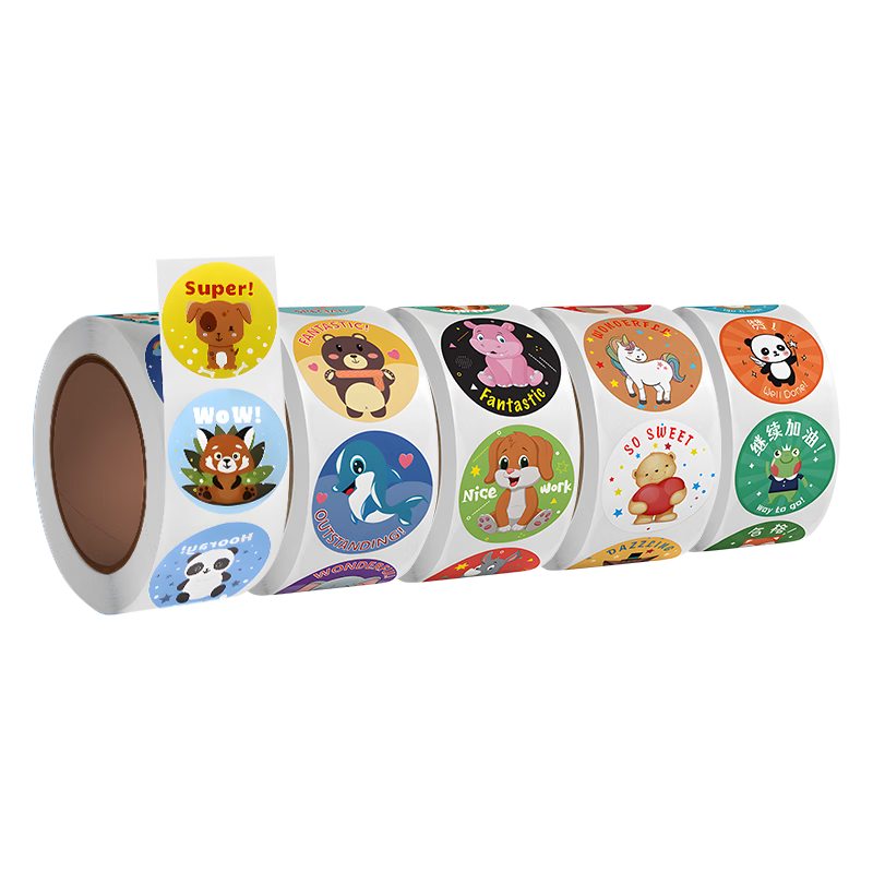 Befon Stickers, Children's Reward Stickers, Elementary School And Kindergarten Holiday Stickers, Baby And Children's Praise Stickers, Round Animal Design Stickers, 5 Rolls, 2500 Pieces, 0609