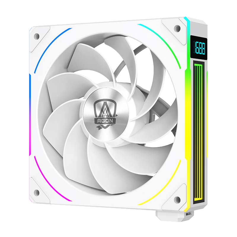 AOC AT120FW/93 Anti-Leaf White 12CM Desktop Case Cooling Fan, ARGB Sync, PWM Temperature Control, Dual Ball Bearings, Real-Time Speed Display