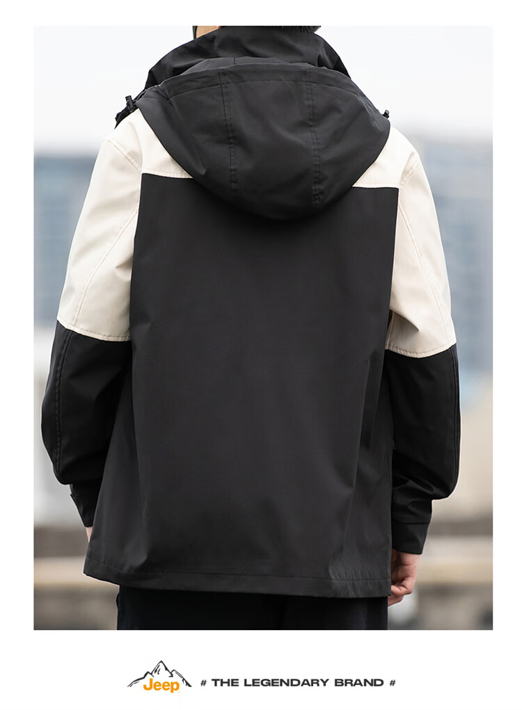 JEEP Men's Hooded Jacket, Spring And Autumn Loose-Fit Trendy Casual Outerwear for Men, Off-White, 2XL 7