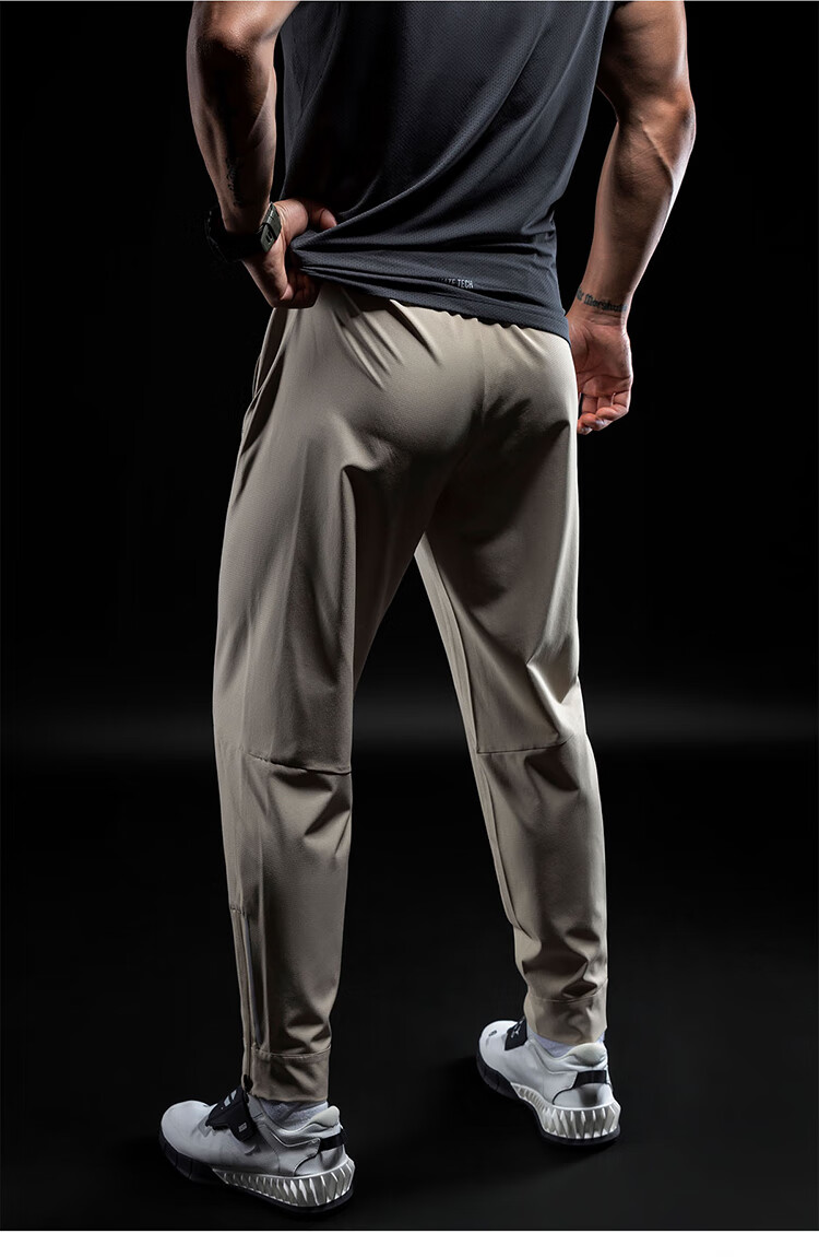 Monster Guardians Men's Sports Pants, Lightweight Breathable Quick-Dry Running Trousers, YKK Zipper Two-Tone Joggers, Khaki Color, Size M 24