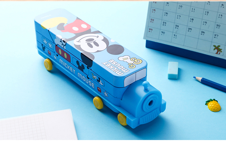 Disney Elementary School Pencil Case, Double-Layer Large Capacity Pen Box, Creative Multifunctional Train-Shaped Pencil Case, Girls' Children's Study Supplies Graduation Gift, Froze 9