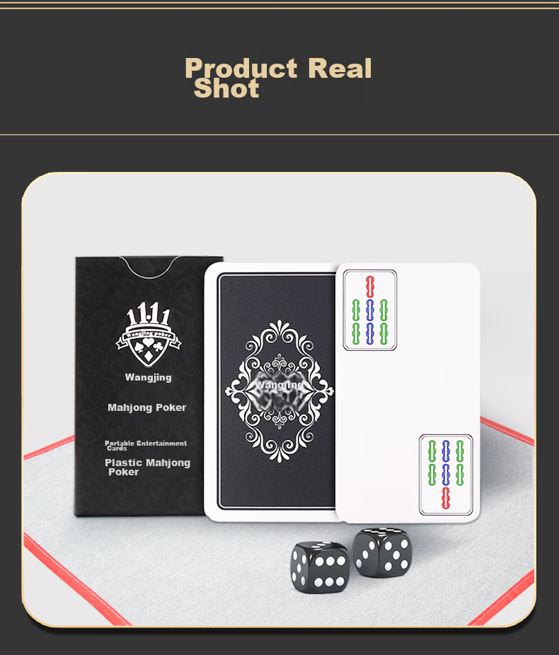 Wangjing Poker, Black And Gold Mahjong Tiles, Playing Cards, Hand-Rubbed Plastic, Waterproof, Portable, for Outdoor Activities, Camping, Travel, Dormitory Use, Mahjong And Poker 7