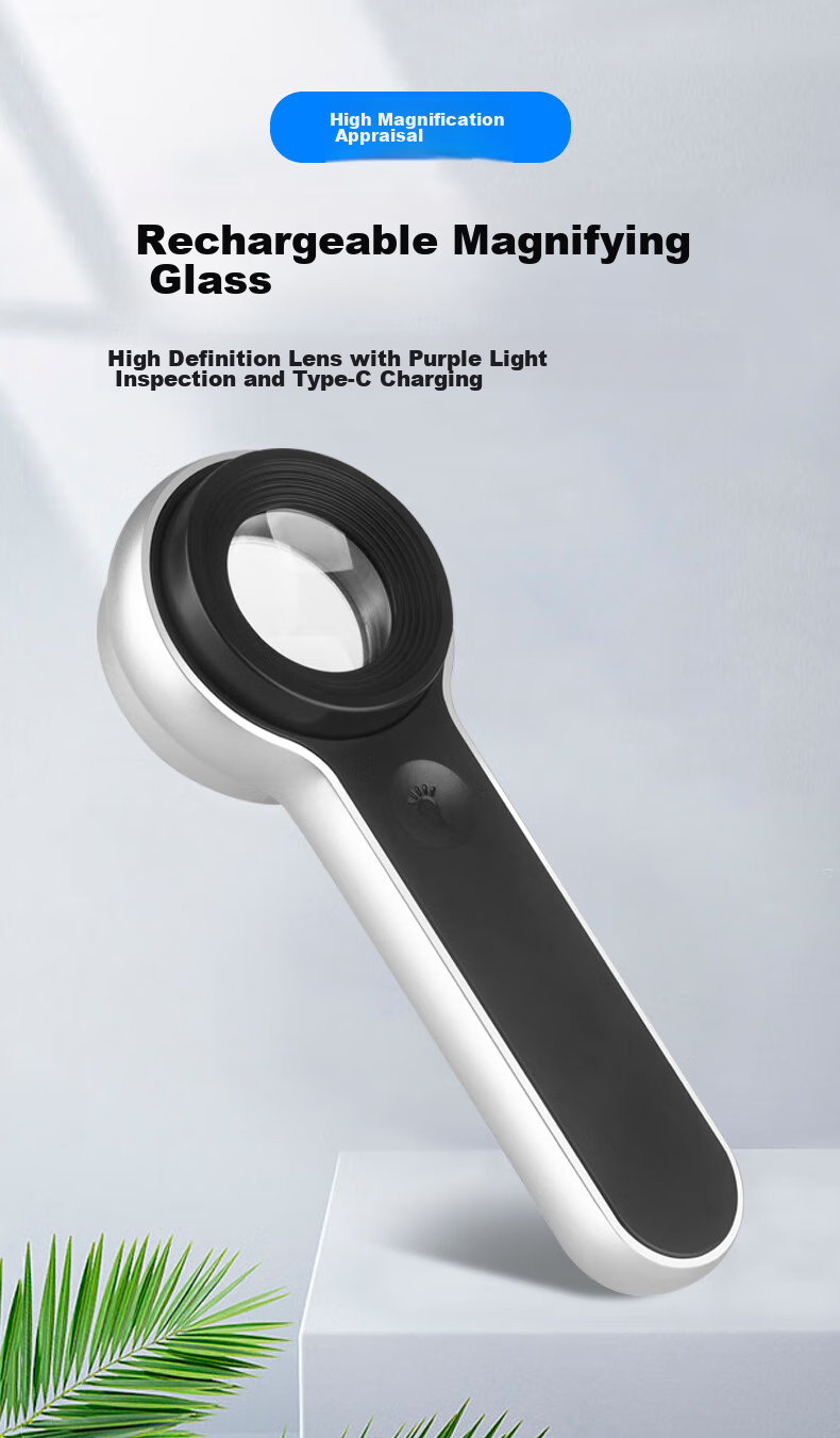 MIXOUT Portable High Magnification Magnifying Glass with LED Light for Smoke, Alcohol, Jewelry, Antiques, UV Light, USB Direct Charging 1
