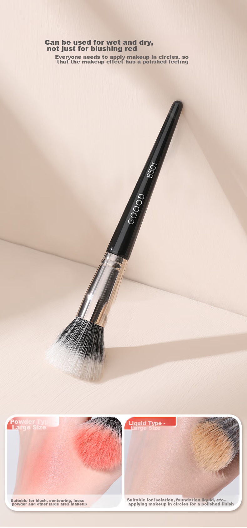 Goood 8501 Extra-Large Wool Blush Brush, Color Brush, Makeup Brush, Highlighter Brush, Powder Brush (Professional Single Brush for Beginners, Makeup Tool with Protective Sleeve) 4