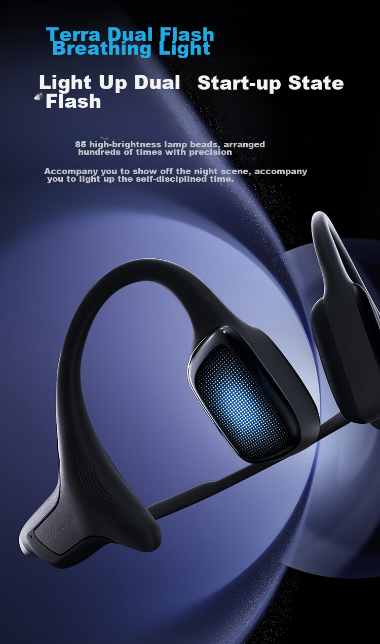 MOJAWA Terra Bone Conduction Bluetooth Headphones, Non-In Swimming Waterproof, Heart Rate Monitoring, Warning AI, Private Coaching, Marathon Running Cycling, Long Battery Life Sports Headphones, Starry Blue 19