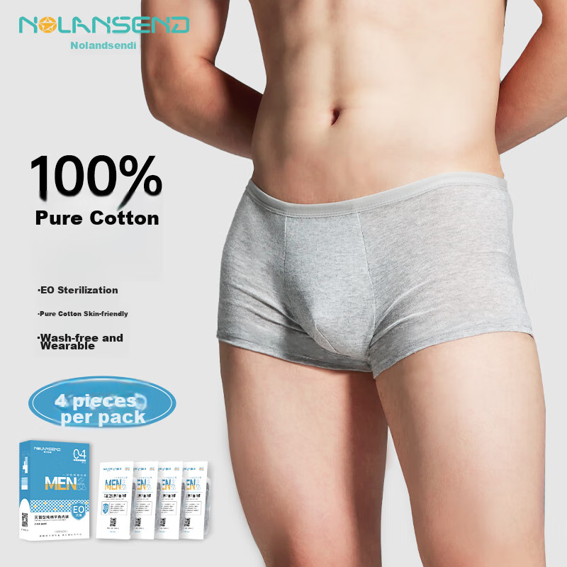 NOLANSEND Disposable Men's Underwear, 100% Pure Cotton Boxer Briefs, 5A Antibacterial, No-Wash Daily Disposable Travel Underwear, Double Layer, 4-Pack, XXL Size