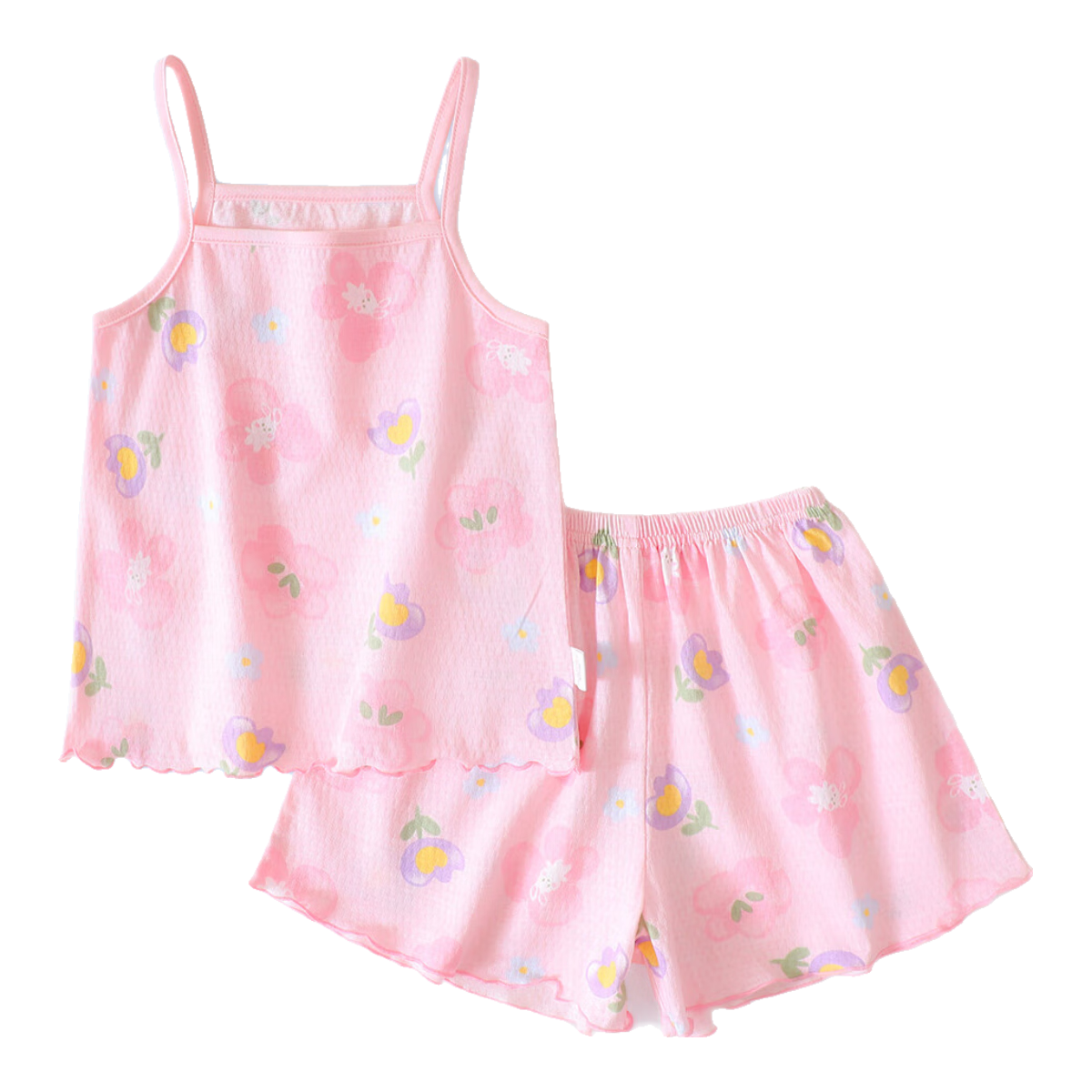 DEESHA Children's Clothing, Girls' Summer Mesh Pajama Set, Large Medium Small Spaghetti Strap Loungewear, Sweet Heart Design, Size 120