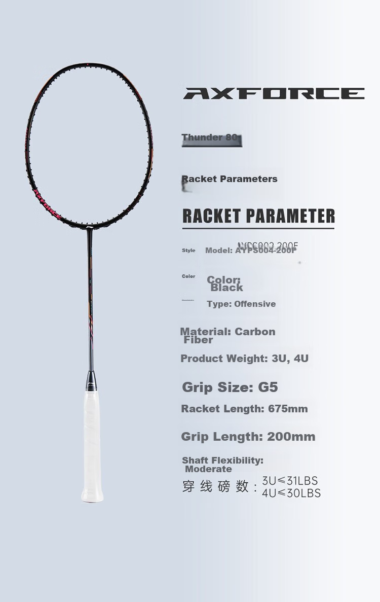 Li-Ning Badminton Racket, Thunder Small Steel Cannon, High Weight, Black, Full Carbon Fiber, Professional Offensive Type Racket, Single Racket, 5U Unstrung 10