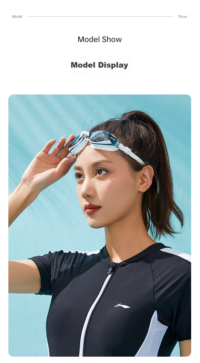 Li-Ning Women's Swimming Goggles And Cap, Waterproof Anti-Fog High-Definition Swimming Glasses for Men And Women, White, 24-19 Myopia 150 Degrees 12