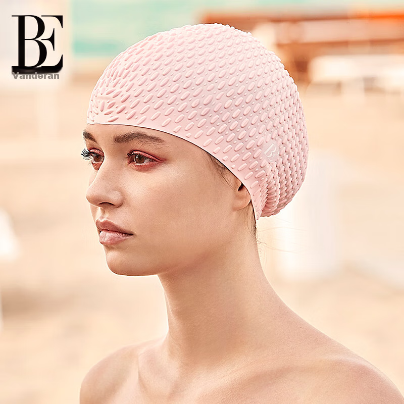 BALNEAIRE High-End Swimming Pool Enlarged Fashionable Bubble Swim Cap, Ultra-Elastic Waterproof Ear Protection, Large Size Swim Cap, Black
