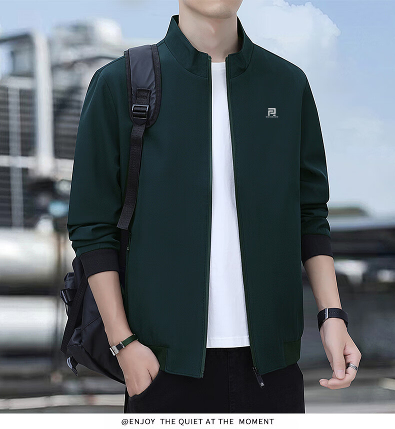 ROMON Men's Autumn Jacket Stand Collar Business Casual Commuter Jacket ZH606 Black XL 5