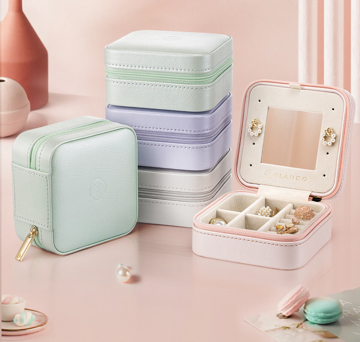VLANDO Portable Travel Jewelry Box, Compact Storage Case for Women's Accessories, Dustproof Birthday Gift for Girlfriend [Without Mirror] 18