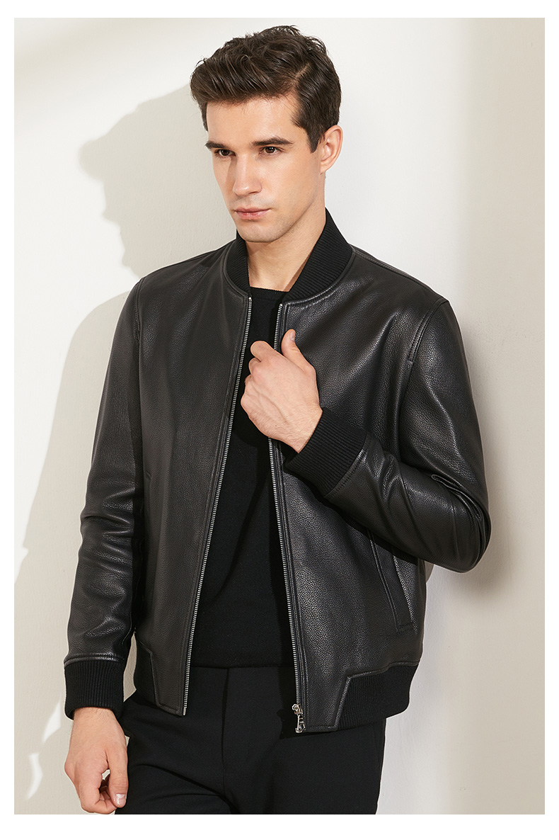 服饰内衣 男装 真皮皮衣 雪豹男士皮夹克 绵羊皮皮衣棒球领时尚休闲短