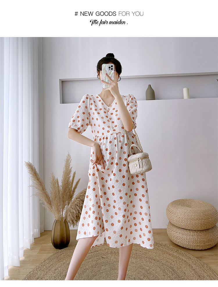 JOYNCLEON Maternity Summer Dress Lightweight Plus Size Loose Polka Dot Floral Long Dress Orange XL Jly157192 13