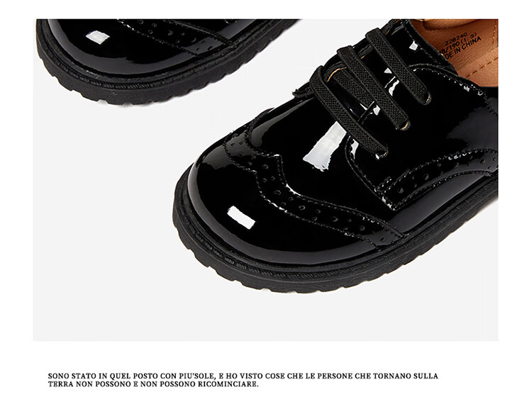 Snoffy Children's Shoes, Spring Boys' Black Leather Shoes, School Student Shoes, Comfortable Kids' Comfortable Performance Shoes, Single Shoes, Black, Size 34 2