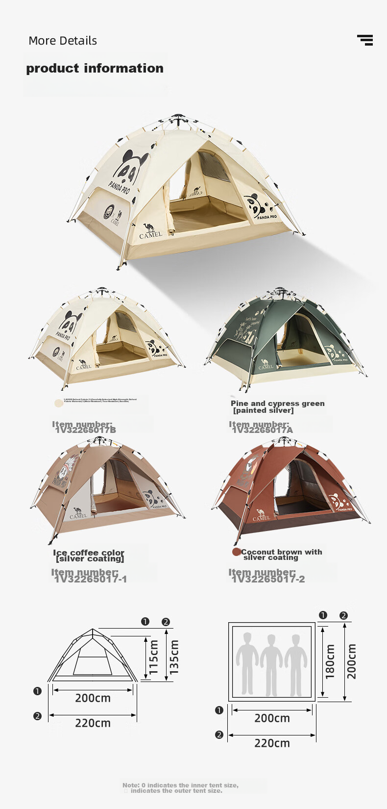 CAMEL Outdoor Black Gel Tent, Portable Folding Fully Automatic Thickened Camping Double-Person Sun Protection Rainproof A111-3 Sand Gold 11