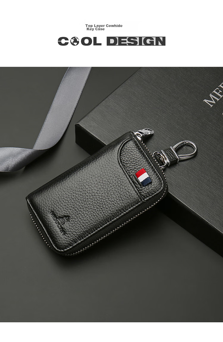 MEXICAN Car Key Case, Unisex Leather Card Holder with Zipper, Coin Purse, Multifunctional Key Ring, Black 2