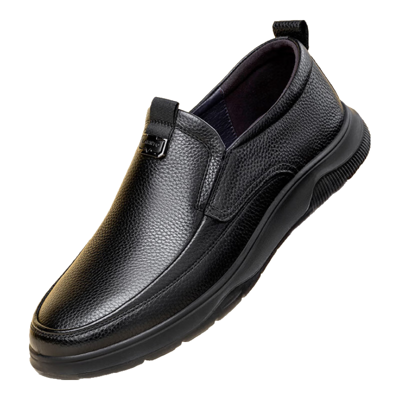 LAORENTOU Men's Business Casual Leather Shoes Litchi Pattern Slip-On Dad Shoes Cowhide Boss Shoes LA11711 Black Size 38