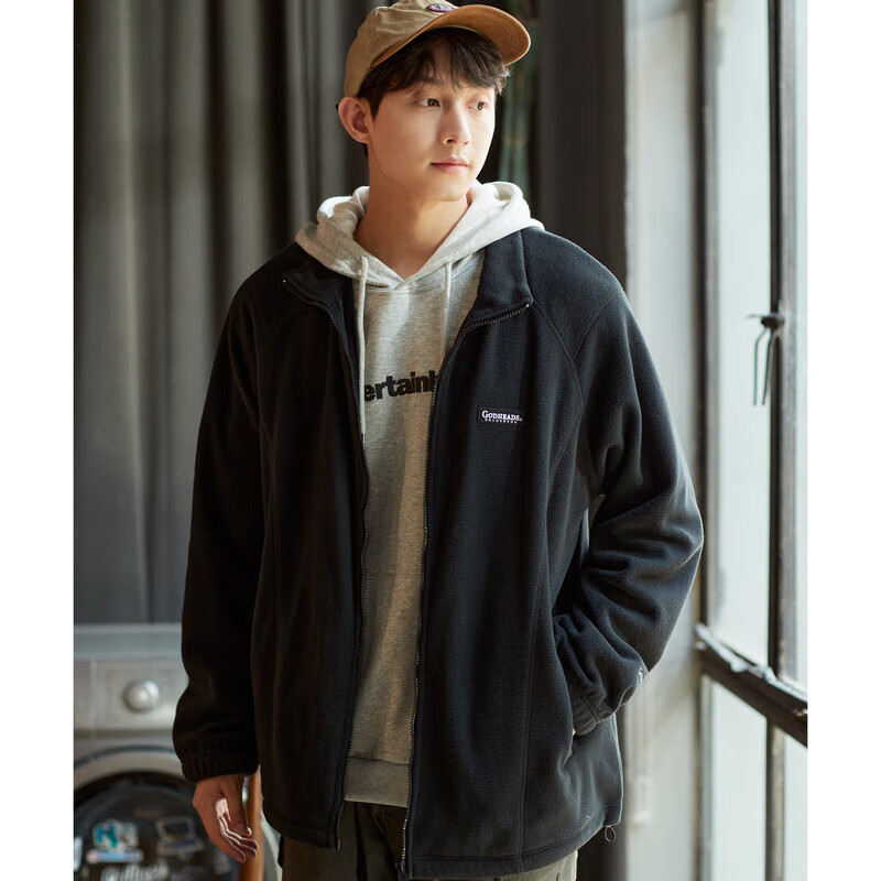 TonLion 2023 Fleece Jacket, Loose Casual Versatile Stand-Collar Jacket, Black, Size L