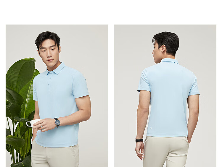 YOUNGOR [Sun Protection + Cool Feeling] 26 Solid Color Moisture-Wicking Breathable Short-Sleeve Polo Shirt, Navy Blue, M 11