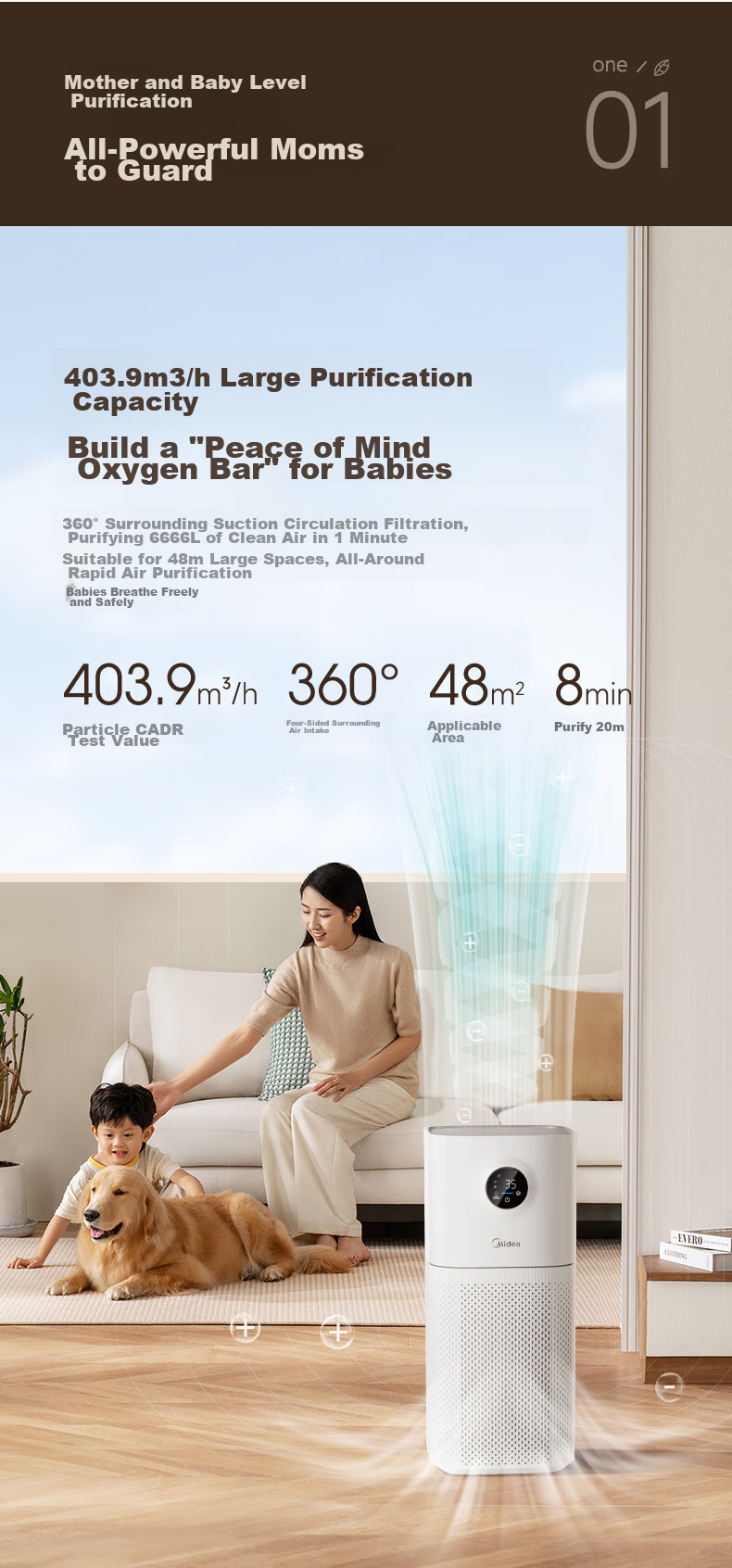 Midea [Mother And Baby Grade] Air Purifier for Home Use, Removes Formaldehyde, Smoke Odors, Allergens, Pollen, Air Purification Machine Forest Home L1 Lite 4