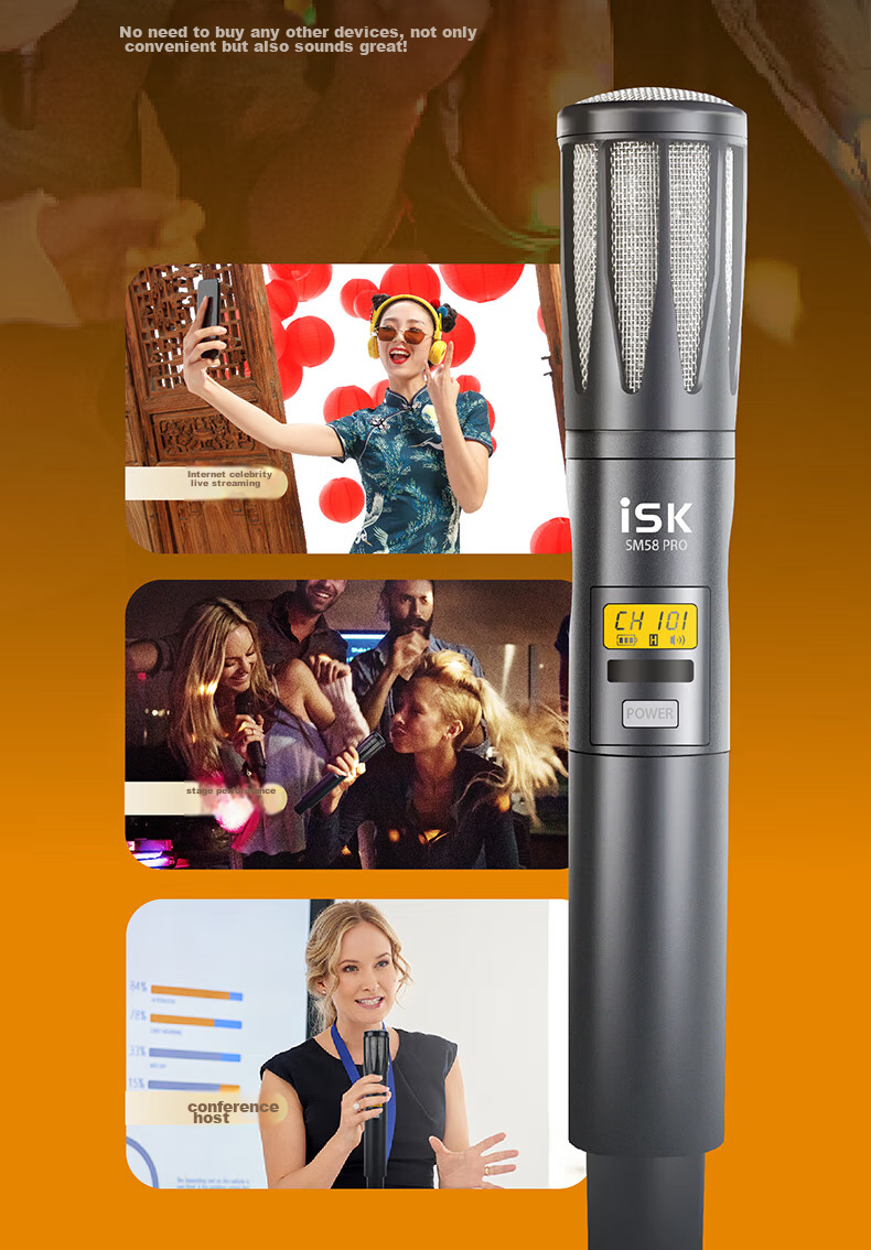 ISK SM58Pro Professional Wireless Dynamic Microphone with Sound Card Set for Singing, Shouting, Outdoor Performances, Live Streaming, Karaoke Recording Equipment Microphone Kit 3