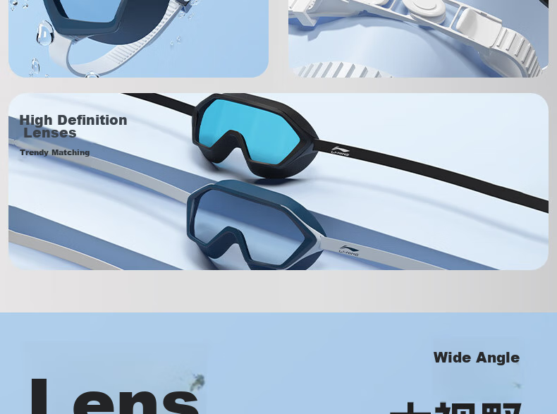 Li-Ning Swimming Goggles for Men And Women, Large Frame, High Definition Anti-Fog Comfortable Waterproof Swimming Glasses Professional Diving Equipment 529-3 4
