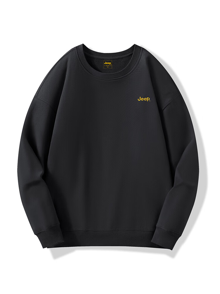 JEEP Sweatshirt for Men, Round Neck Embroidered Long-Sleeve T-Shirt, Loose Casual Sportswear, Men's Clothing 101, Black, M 10