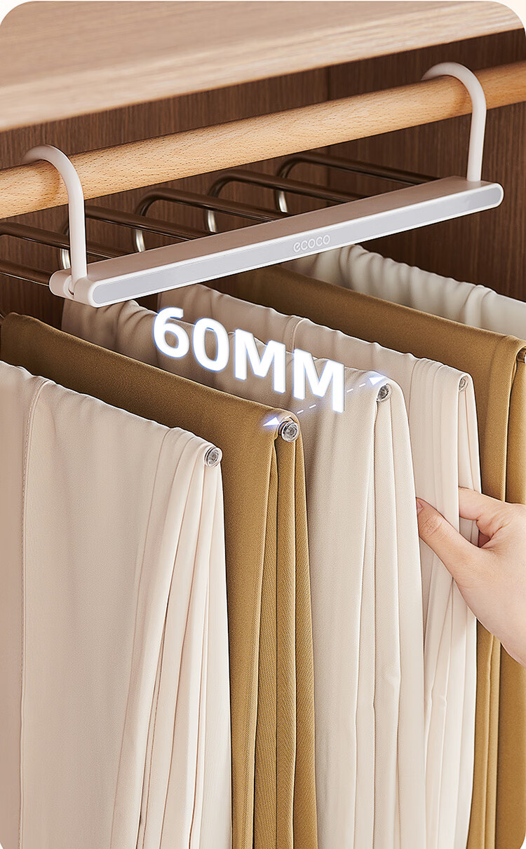 Ecoco Multifunctional Non-Slip Pants Hanger Clips, No-Marking Trousers Clips for Wardrobe Storage, Stackable Hanging Organizer 25001 10