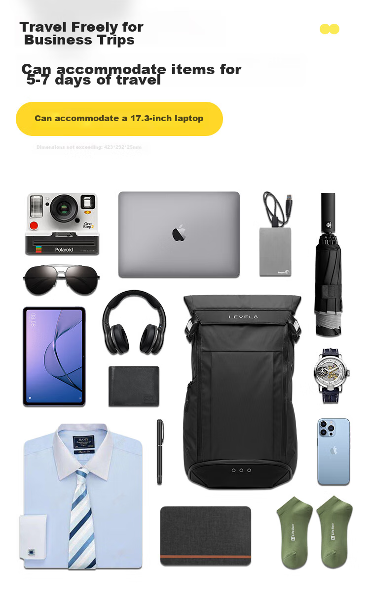 LEVEL8 Casual Business Laptop Backpack, 17.3-Inch, Large Capacity, Urban Light Travel Functional Series for Me 5