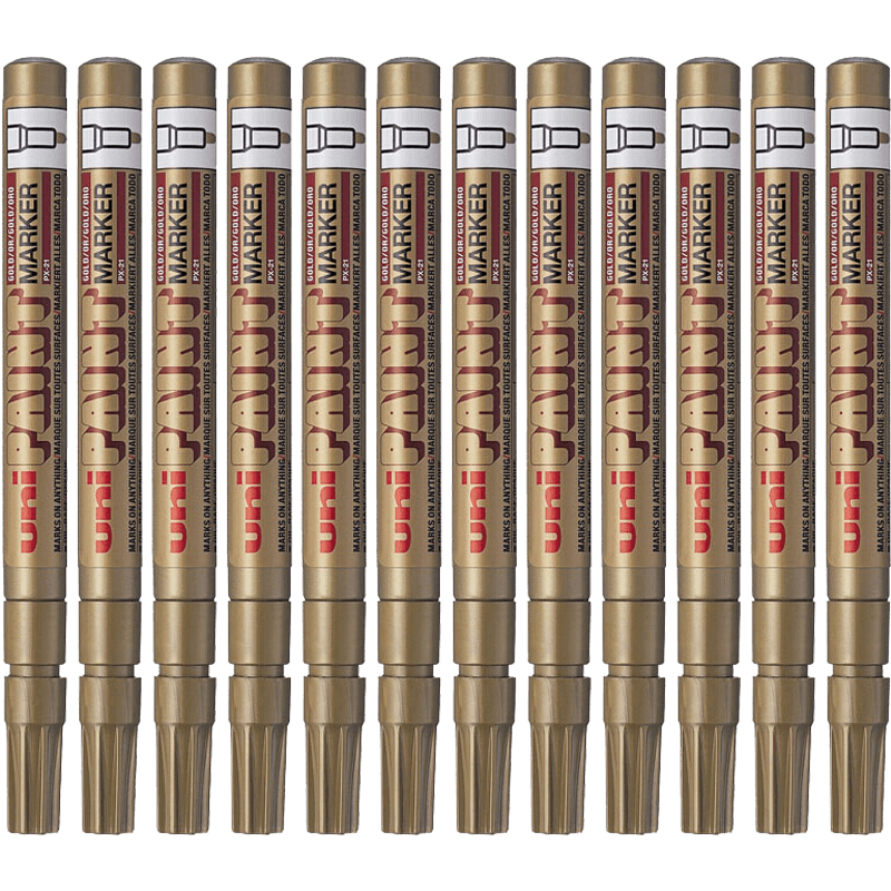 Uni Mitsubishi PX-21 Small Letter Paint Pen 0.8-1.2mm Industrial Marker Pen Logistics Pen (Can Be Used for Car Touch-Up Painting), Gold, 12-Pack