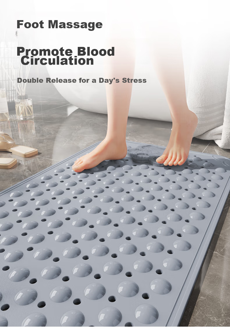 ZHUJUN TPE Bathroom Shower Non-Slip Mat, Multifunctional Massage Foot Pad, Bathroom Shower Anti-Fall Mat, Gray, 41*73 2