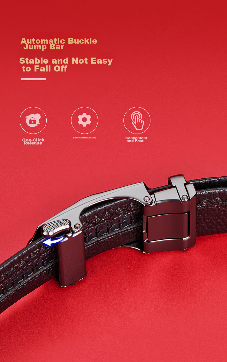 BOSTANTEN Men's Genuine Leather Belt with Automatic Buckle, Top-Grain Cowhide Trouser Belt, Business Casual Leather Belt Gift Box 3
