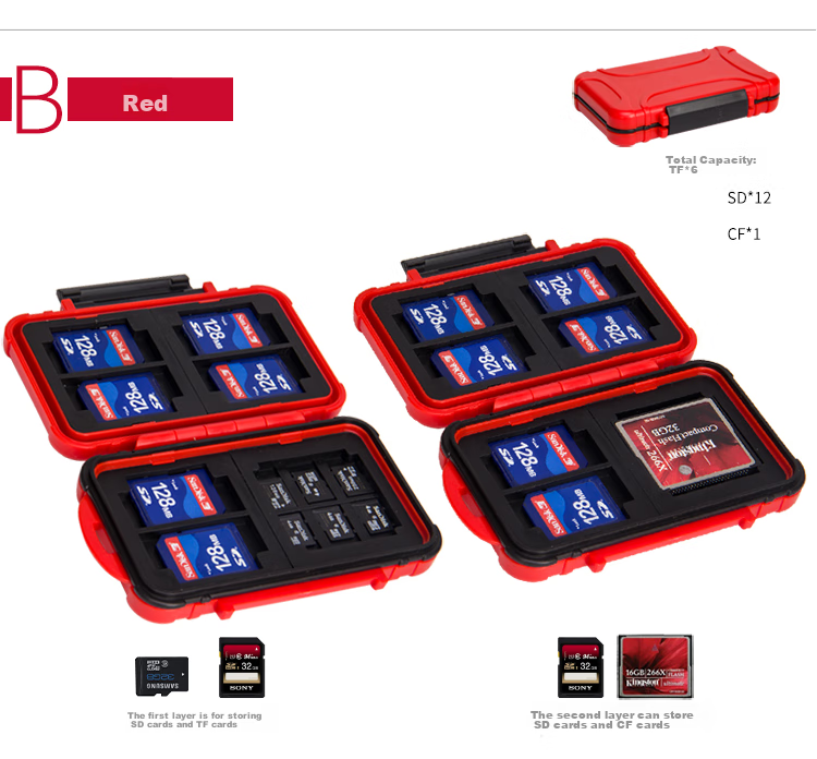 EIRMAI CB-101 DSLR Camera Storage Card Case SD CF MSD TF Card Holder Storage Box Red 8