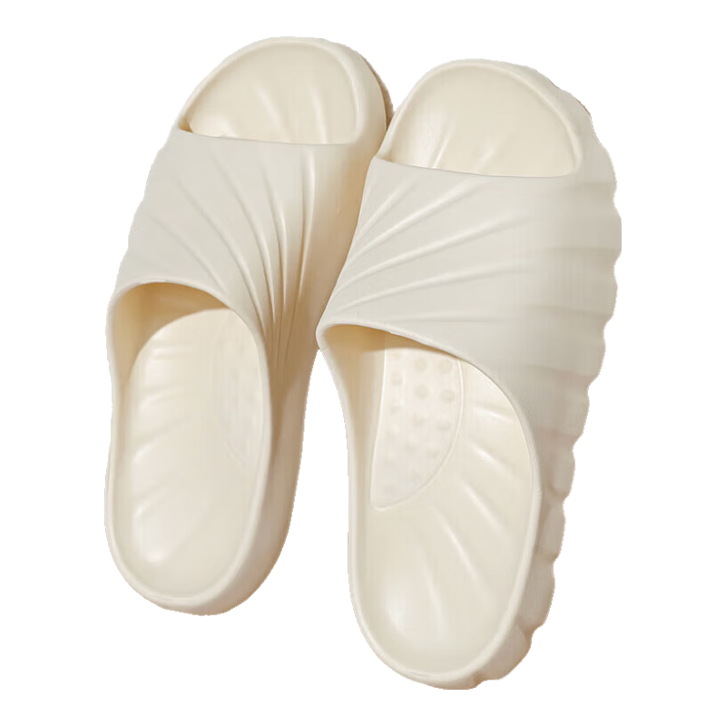 Huameijianbu Solid Color Slippers, Bathroom Indoor And Outdoor Soft Thick-Soled, Non-Slip, Squishy Feeling Sandals, HM83067 Beige, Size 44-45