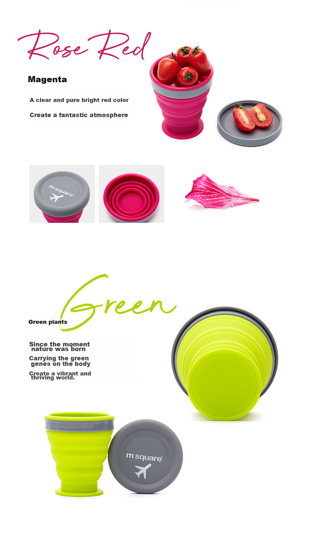 M Square Folding Cup, Portable Travel Silicone Cup And Bowl, Food-Grade Ramen Bowl, Camping Outdoor Picnic Baby Bowl, Cherry Blossom Pink 11